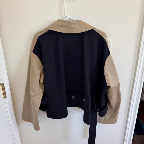 Zara Short Contrasting Wool Trench Coat Size M - Picture 6 of 7